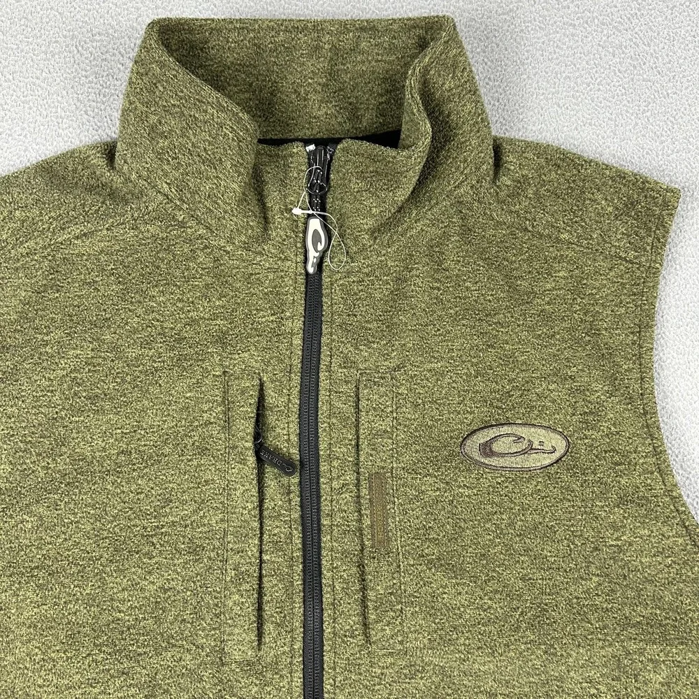Drake Vest Mens Medium Green Heather Fleece Full Zip Chest‎ Pocket Hunting Warm